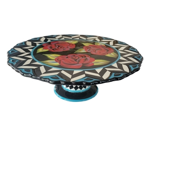Certified International SUE ZIPKIN "Rose”Footed Pedestal CAKE Plate riser floral - Picture 1 of 7